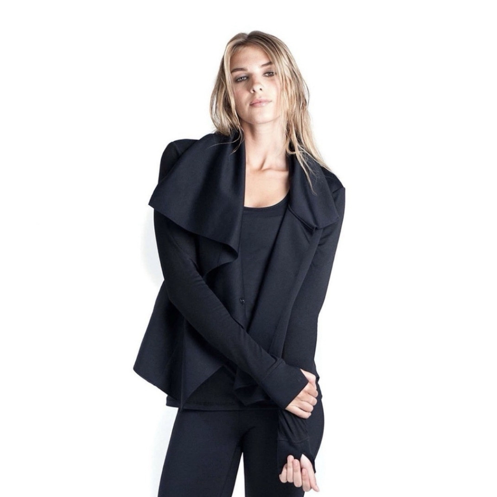Alala Sophisticate Drape Black Jacket Medium Womens Athletic Workout Thumbholes - Picture 3 of 10